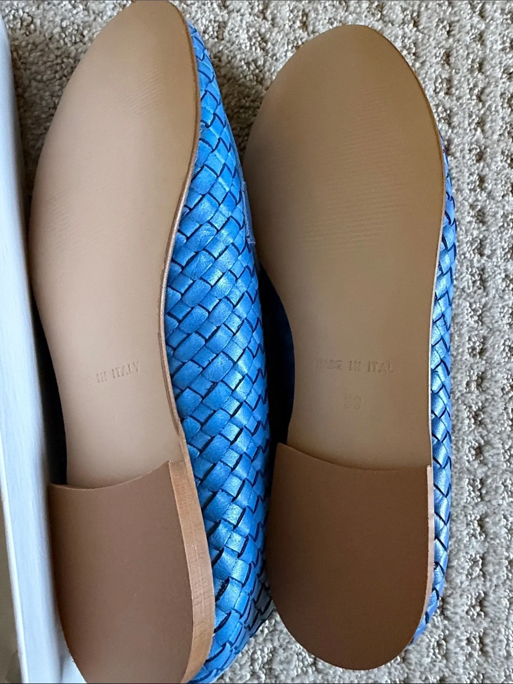 Spaziomoda Bologna Blue Woven Leather Penny Loafers Italy -size 39 brand new.